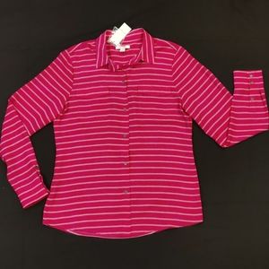 Nautica Button Up Fuchsia w White Stripes